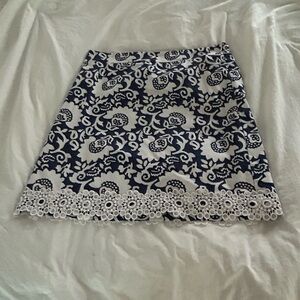 Talbots Navy and White Floral Mini Skirt